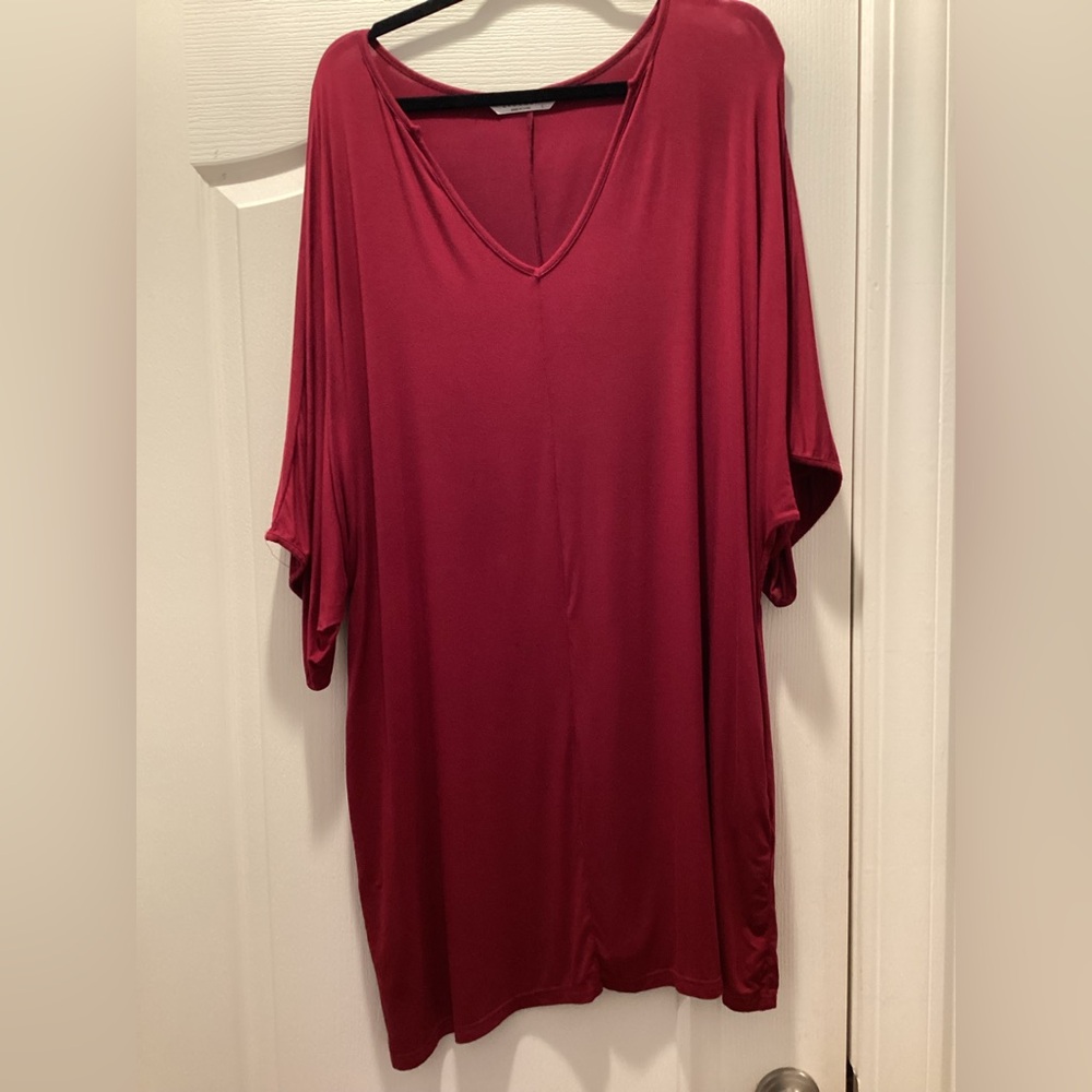 V-Neck Dolman Sleeve Lounge Tunic Dress Color: Rustic Red